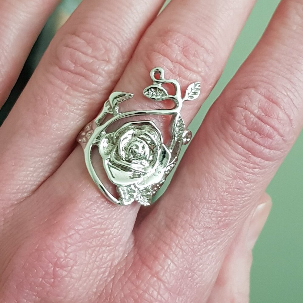 Sterling silver rose flower ring